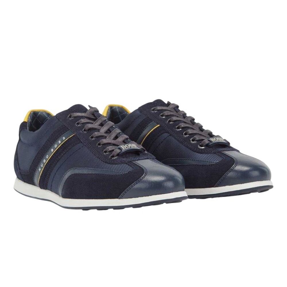 Hugo Boss Mens Stiven Leather Lace Up Sneakers / Navy